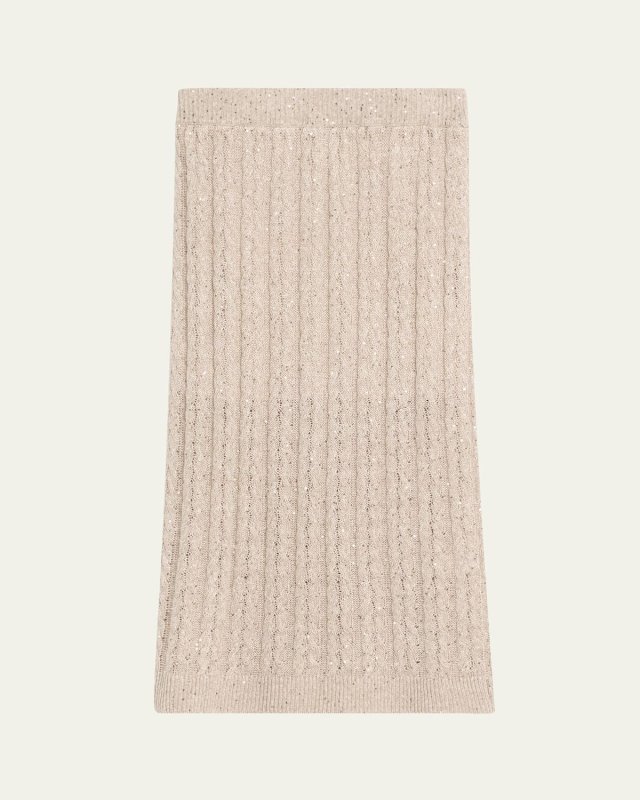 Sequined Cable Knit Body-Con Midi Skirt